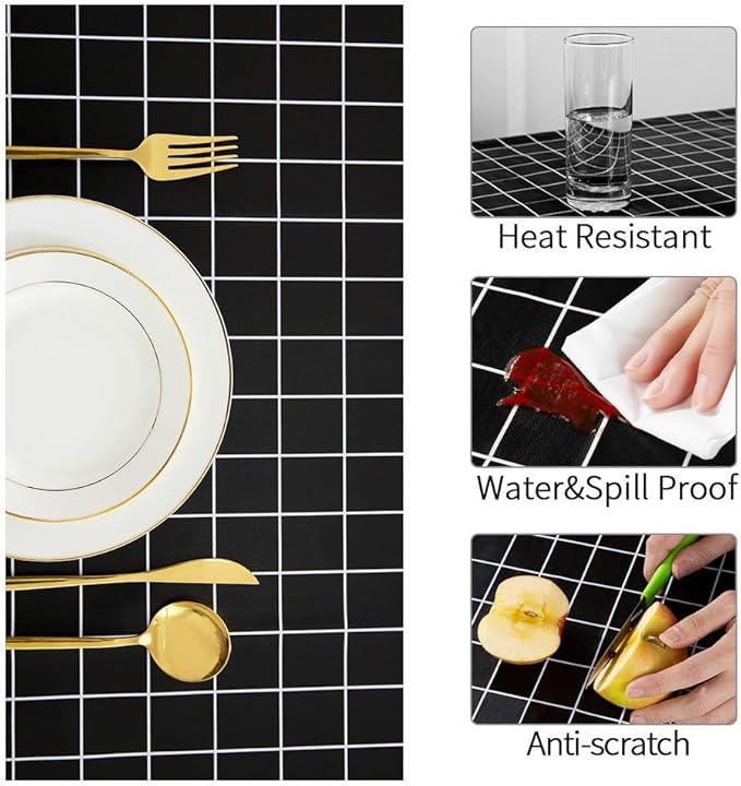 Romanstile Rectangle Vinyl Tablecloth, 100% Waterproof Oil-Proof Checkered Plastic Table Cloth, Heavy Duty Wipeable Table Covers for Dining, Camping, Picnic, Outdoor - 54 x 78 Inch, Black