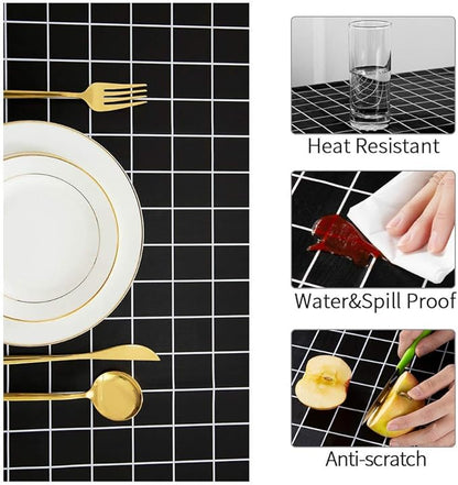 Romanstile Rectangle Vinyl Tablecloth, 100% Waterproof Oil-Proof Checkered Plastic Table Cloth, Heavy Duty Wipeable Table Covers for Dining, Camping, Picnic, Outdoor - 54 x 78 Inch, Black