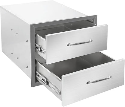 Outdoor Kitchen Drawers 18" W x 15" H x 23" D Flush Mount Double layer BBQ Drawers with Chrome Handle,Stainless Steel Built-in 2-Drawer for Outdoor Kitchen Island, Patio Grill Station