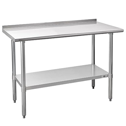Profeeshaw Stainless Steel Prep Table NSF Commercial Work Table with Backsplash and Undershelf for Kitchen Restaurant 48x24 Inch