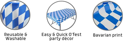 Blue & White Oktoberfest Tablecloth 54" x 96" – Bavarian Checkered Polyester Table Cover – Oktoberfest Decorations for Party, German Theme Party Supplies, Reusable & Durable | OktoberfestHaus
