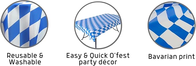 Blue & White Oktoberfest Tablecloth 54" x 120" – Bavarian Checkered Polyester Table Cover – Oktoberfest Decorations for Party, German Theme Party Supplies, Reusable & Durable | OktoberfestHaus