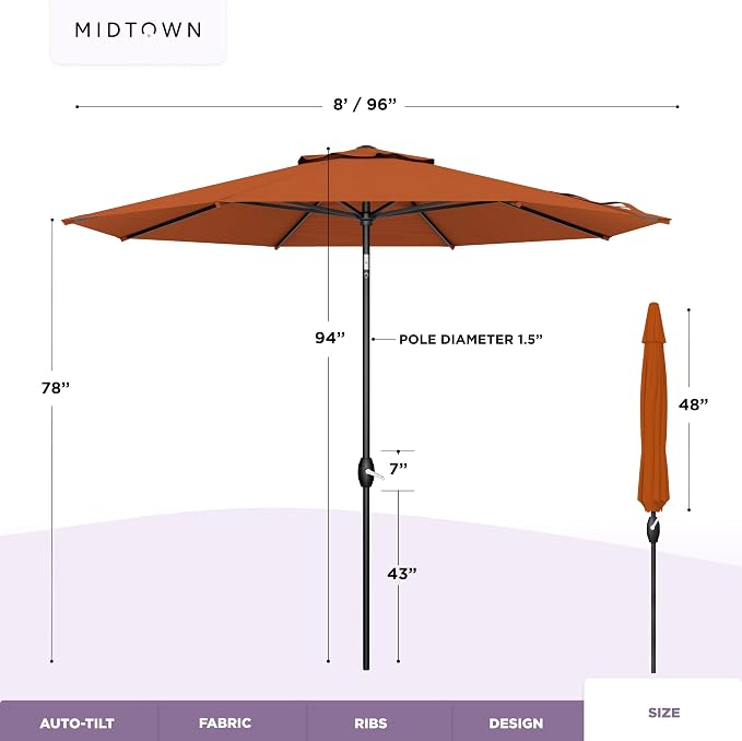 Midtown Umbrellas 10-Year-No-Fade - 8 Ft - UV Proof Dark Orange Polyester - Image 6