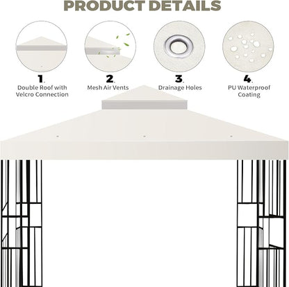 10x10 FT Gazebo Replacement Top, Canopy Replacement Cover Double Tiered - Image 3