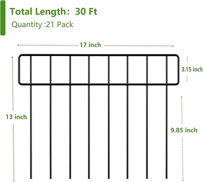 30Ft(L) X 13Inch(H) Animal Barrier Fence - 21 Pack Garden Fence Animal Barrier Garden Border, Rustproof Metal Fencing Panels, No Dig Fence Panels Defense for Dogs, Rabbits, Outdoor Patio