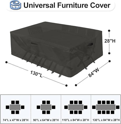 OutdoorLines Outdoor Waterproof Patio Table Furniture Set Covers - Rectangle Couch Sectional Cover Outside Weatherproof Patio Furniture Covering for Deck, Lawn and Backyard 130"L x 84"W x 28"H, Black