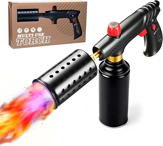 Propane Torch, Cooking Blow Torch Gun with a Safety Lock, Charcoal Lighter, Flame Thrower, Kitchen Food Torch Head for Grill, Sous Vide, BBQ (Tank Not Included) (Golden)