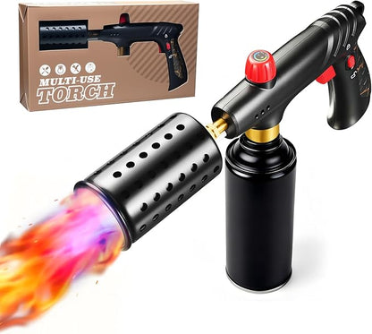Propane Torch, Cooking Blow Torch Gun with a Safety Lock, Charcoal Lighter, Flame Thrower, Kitchen Food Torch Head for Grill, Sous Vide, BBQ (Tank Not Included) (Golden)