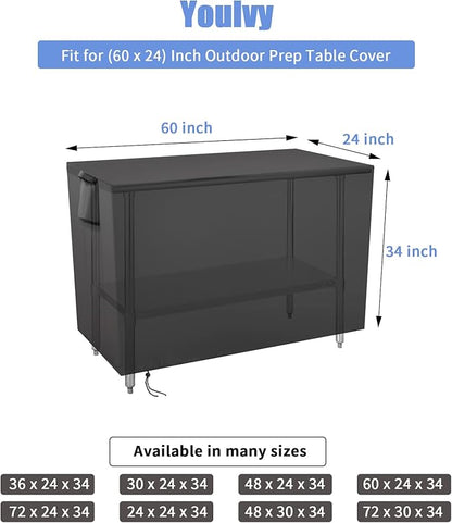 Outdoor Prep Table Cover 60 Inch,Waterproof Patio Stainless Steel Metal BBQ Table Cover All Season Protection for Outdoor Table - 60 x 24 x 35 Inch
