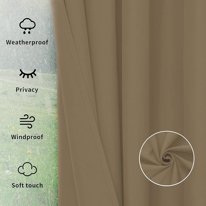 Easy-Going Outdoor Curtains for Patio 1 Panel, 150x96 inch, Khaki | Waterproof - Image 6