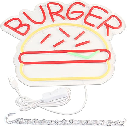 JFLLamp BURGER Neon Signs for Wall Decor Neon Lights for Bedroom Led Business Signs Suitable for Hamburger Restaurant Office Man Cave Beer Bar Pub 5V Power Adapter, 14.1 * 10 Inch(Red+ Warm White)