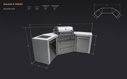 Mont Alpi MAi400-D45 32-Inch Deluxe 45-Degree 4-Burner 78000 BTU Deluxe Stainless Steel Island Outdoor Kitchen Gas Barbecue Island Grill with Ceramic Infrared Side & Rear Burners + Granite Countertops