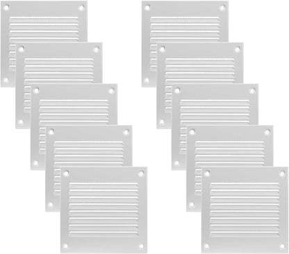 Vent Systems 4'' x 4'' Inch (Overall Dimensions) - Pack of 10 - White Air Vent Cover - Metal Air Return Grill with Built in Guard Screen Mesh - HVAC Ducting Vent Duct Cover for Interior, Exterior Use