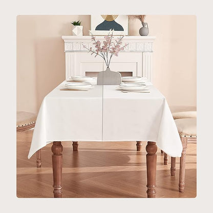 BALCONY & FALCON Rectangle Table Cloth Waterproof Tablecloth Fuzzy Linen and Satin Double-Sided Usable Table Cover for Dining, Kitchen, Cafe, Parties and Outdoor Use (White 55x70)