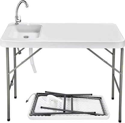Folding Fishing Cleaning Table, 4ft Portable Foldable Camping Outdoor Tables, Fish Cleaning Sink Table with Faucet for Picnic Camping Kitchen Gardening, Style A