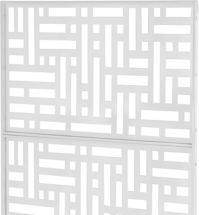 Outdoor Metal Privacy Screen with Stand, 35.4" W x 75" H Freestanding Metal Slatted Decorative Privacy Screen and Panels for Patio Garden Balcony Porch (White A)