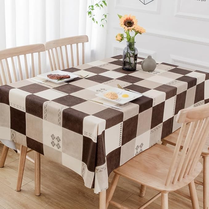 TruDelve Heavy Duty Vinyl Table Cloth Plastic Table Cloth Waterproof Wipeable PVC Plastic Tablecloths for Rectangle Tables (54'' x 84'', Lattice-2)