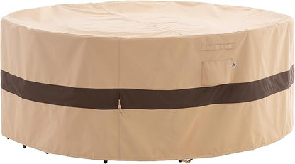 WJ-X3 Round Patio Furniture Cover, 84" D x 31" H, Waterproof, UV Resistant, Anti-Fading Outdoor Cover for Round Dining Table and Chairs Set, Beige & Coffee