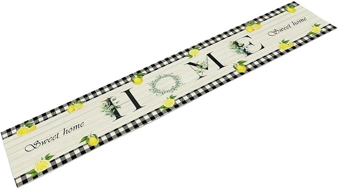 Lemon Fruit Home Table Runner,Vintage Farmhouse Rustic Black White Buffalo Plaid Dining Table Decoration for Home Holiday Party Dresser Kitchen Cabin Restaurant Wedding Decor 13×90in