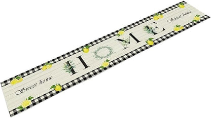 Lemon Fruit Home Table Runner,Vintage Farmhouse Rustic Black White Buffalo Plaid Dining Table Decoration for Home Holiday Party Dresser Kitchen Cabin Restaurant Wedding Decor 13×120in