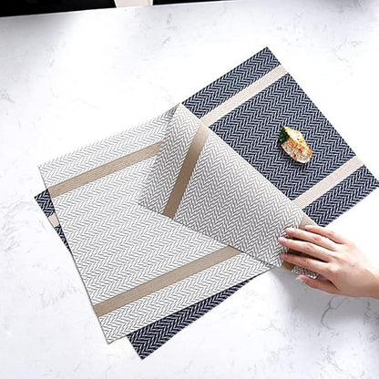 PIGCHCY Luxurious Placemats and Table Runner Set, Stylish Durable Placemats Set of 6 for Home Wedding Hotel Decoration (Beige White)