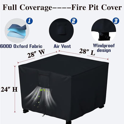 Chinchilla Heavy Duty 28 Inch Square Fire Pit Cover - 100% Waterproof & Weatherproof, Durable All-Season Protection for 26/27/28 Inch Propane Fire Pits and Tables