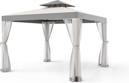 10’x10’ Patio Gazebo Canopy Tent w/Removable Netting, Ventilated Double-tier Top by GOJOOASIS