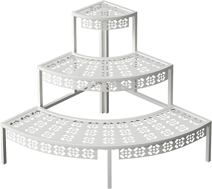 aboxoo 3-Tier Metal Plant Stand, Quarter Round Stair-Step Corner Shelf | Holds by aboxoo