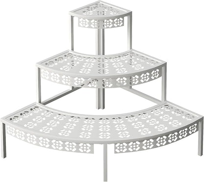 aboxoo 3-Tier Metal Plant Stand, Quarter Round Stair-Step Corner Shelf | Holds by aboxoo
