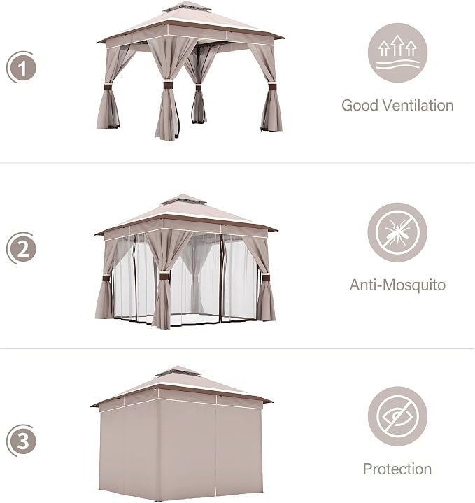 10'x10' Outdoor Gazebo, Metal Frame Heavy Duty Patio Canopy Tent Shelter - Image 5