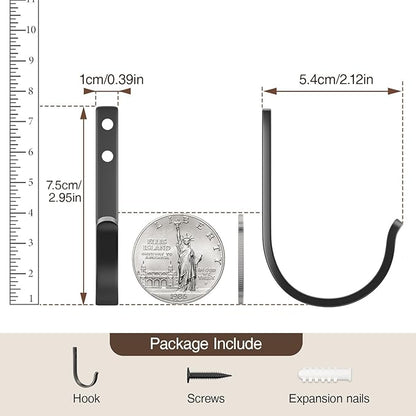 Wall Hooks for Hanging Towel/Coat - 22LB Screw in Metal Hanger Wall Mount, for Outdoor, Closet, Door, Bathrooms, for Backpack, Robe, Black 5 Pack