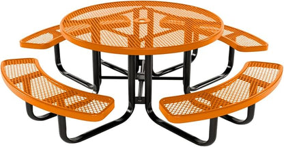 COATEDOUTDOORFURNITURE Heavy-Duty Portable Outdoor Kids Table with Umbrella Hole, Expanded Metal Kids Picnic Table, Commercial-Grade, Made in America (46 in, Round, Childrens, Textured Orange)
