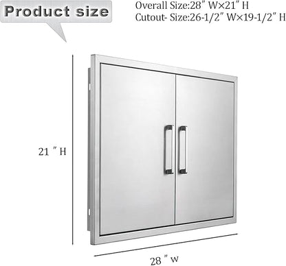 Outdoor Kitchen Door, 28" W21 H Outdoors Access Doors, Stainless Steel BBQ Double Door, Available for Outdoor Kitchen Island