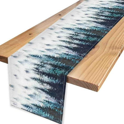 Green Forest Table Runner, Rustic Farmhouse Green Pine Tree Woodland Seasonal Mountain Country Coffee Table Center Decor for Home Kitchen Dining Patio Holiday Party Table Decorations, 13"x72" Inch