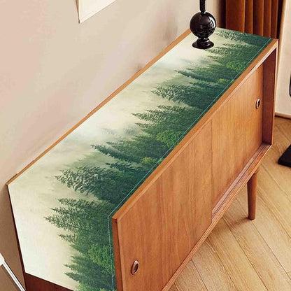 Forest Table Runner, Rustic Farmhouse Misty Pine Tree Woodland Jungle Mountain Country Coffee Table Center Decor for Kitchen Dining Patio Holiday Party Indoor Outdoor Table Decorations, 13"x90" Inch