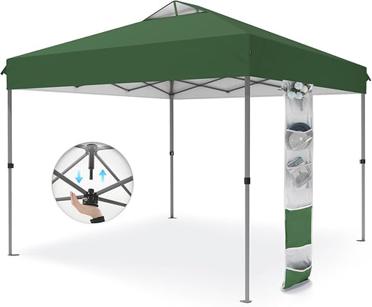 PHI VILLA 10x10ft 1-Person Setup Pop Up Canopy Tent Instant Portable Shelter w/ 1-Button Push, Case, 4 Weight Bags - Green