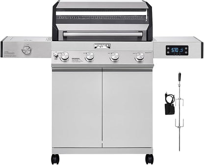 Monument Grills Denali 405 4-Burner Liquid Propane Gas Smart bbq Grill Stainless Steel with Rotisserie Kit(2 items)