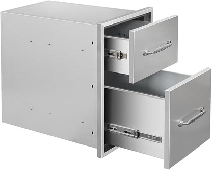 Outdoor Kitchen Drawers 14" W x 21" H x 21" D Stainless Steel Double Drawers with Ergonomic Handle for BBQ Island, Patio Grill Station & Outdoor Kitchen Cabinets