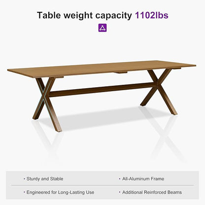 PURPLE LEAF Outdoor Dining Set for 10 All-Weather Aluminum 11 Piece Furniture Sets with Woodgrain Table and Rope Weave Chairs Included Cushions for Backyard Indoor Decor Kitchen Patio Set Teak Color