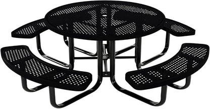 COATEDOUTDOORFURNITURE Heavy-Duty Portable Outdoor Kids Table with Umbrella Hole, Punched Steel Kids Picnic Table, Commercial-Grade, Made in America (46 in, Round, Childrens, Black)