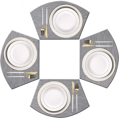 PIGCHCY Wedge Shaped Placemats for Dining Table Cross-Weave Washable Vinyl Placemat Heat Resistant Round Table Mats Set of 4 (Silver Grey)