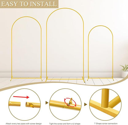 MODFUNS Metal Arch Stand Gold Wedding Arch Frame Set of 3 Balloon Arched Stands 6ft 6.6ft 7.2ft Backdrop Stands for Parties Vintage Backdrop Frame for Birthday Garden Wedding Decoration
