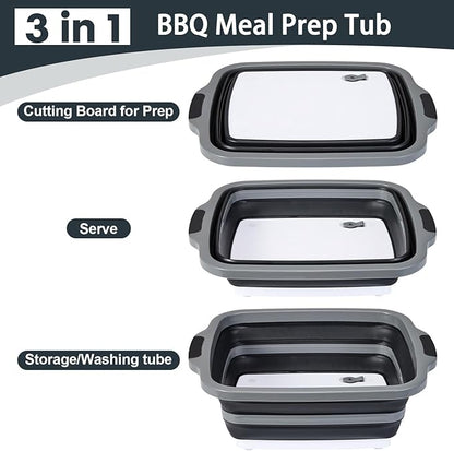 2 Pcs 16L Black Collapsible BBQ Prep Tub