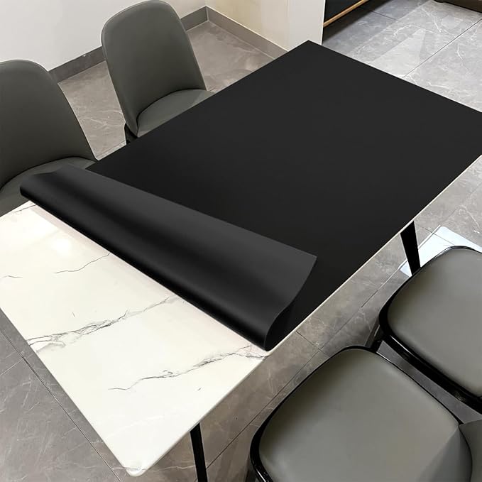 Leather Table Mat - 40x62 Inch Waterproof Easy to Clean Can Conceal Flaws Protector The Table Top from Scratches Used for Dining (Black+Black 40x62)