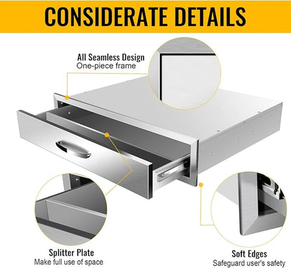 Pull Out Trash Drawer, Lower Sliding Rails Stainless Steel Roll Out Trash Bin Pull Out Tray With Handle For Outdoor Kitchen BBQ Island Grill Station,Single Drawer