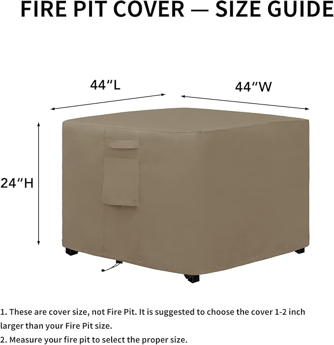 Easy-Going Outdoor Fire Pit Cover Square 44" Lx44 Wx24 H, Durable Outdoor Gas Firepit Cover, Waterproof and Weatherproof Cover for Fire Pit, Camel