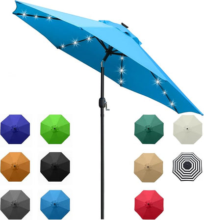Sunnyglade 9' Solar LED Patio Umbrella, 8 Ribs, Tilt & Crank | 9Ft Patio by Sunnyglade