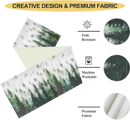 Green Forest Table Runner, Rustic Farmhouse Green Pine Tree Woodland Seasonal Mountain Country Coffee Table Center Decor for Home Kitchen Dining Patio Holiday Party Table Decorations, 13"x36" Inch