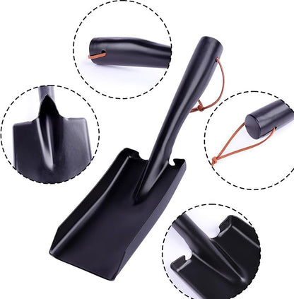 Metal Garden Ash Shovel, Black Steel, Compact Size with Leather Strap, for Fireplace, BBQ, Charcoal Cleanup