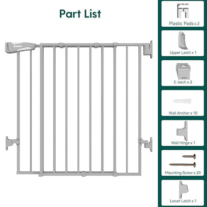 Babelio Baby Gate for Stairs & Doorways, 26-43" W 34" H Extra Tall| No Bottom Bar| Easy Installation| One-Handed Operation| Auto-Close| Hardware Mount (Drill Needed) Safety Dog/Pet Gate Indoor (Grey)